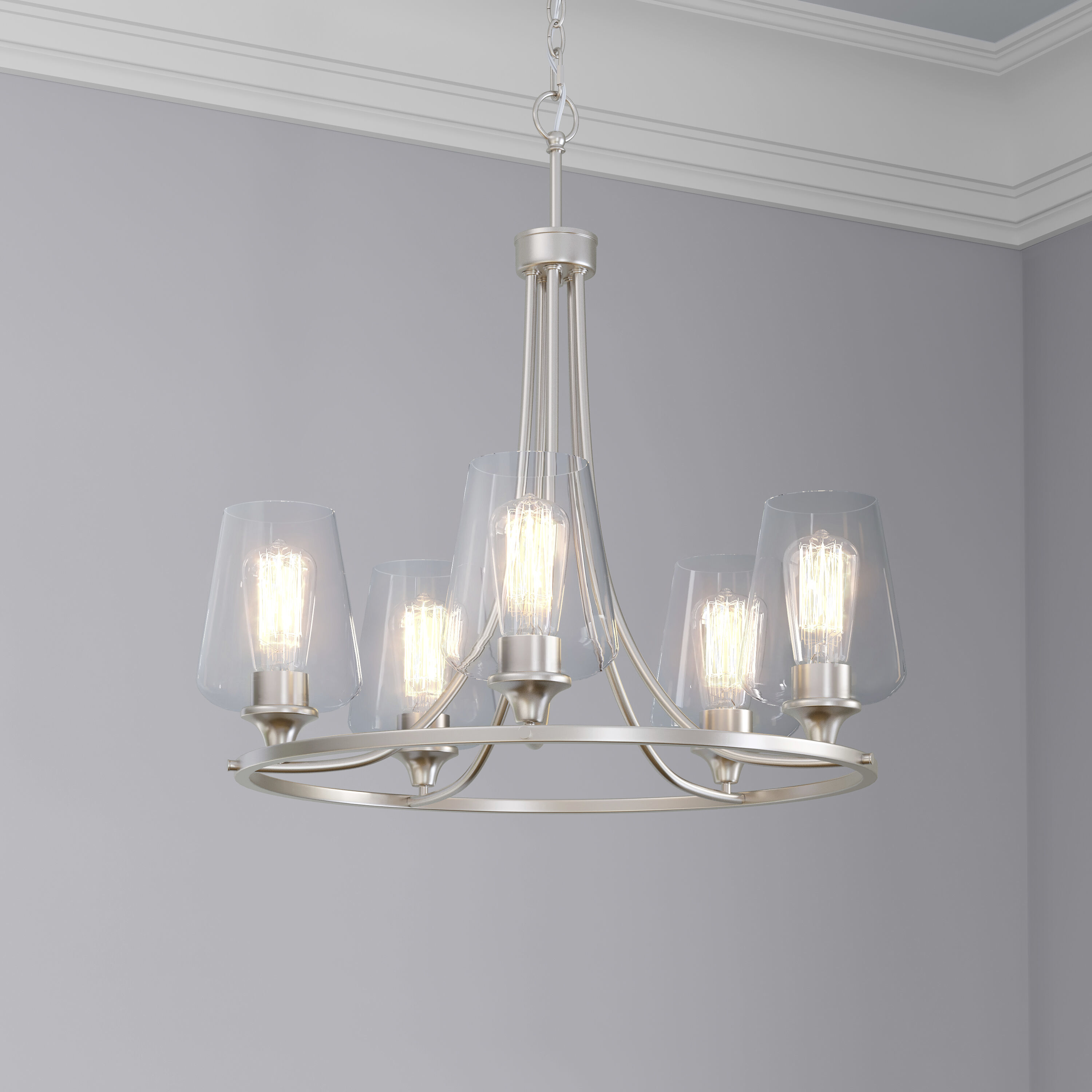 Ashford 5 Light 25 inch Brushed Nickel Chandelier Ceiling Light
